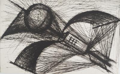 Bernard BUFFET : La machine pour aller dans le Soleil, Gravure originale 2