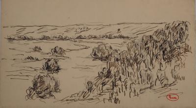 Maximilien LUCE : Champs en friche, Dessin original signé 2