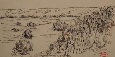 Maximilien LUCE : Champs en friche, Dessin original signé 2