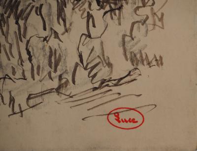 Maximilien LUCE : Champs en friche, Dessin original signé 2