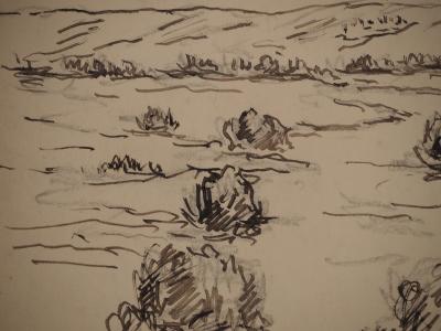 Maximilien LUCE : Champs en friche, Dessin original signé 2