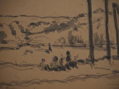 Maximilien LUCE : Pause au bord du sentier, Dessin original signé 2