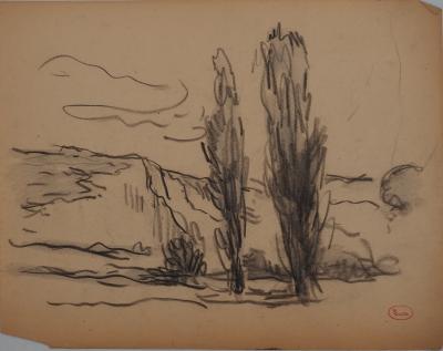 Maximilien LUCE: The two cypresses, Original signed drawing 2