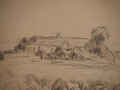 Maximilien LUCE : Paysage à la ferme et aux foins, Dessin original signé 2