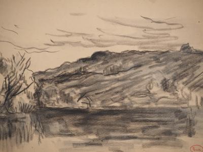 Maximilien LUCE : L’automne au bord du lac, Dessin original signé 2