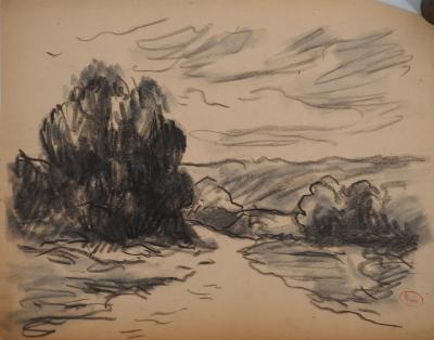Maximilien LUCE : Paysage bucolique, Dessin original signé 2