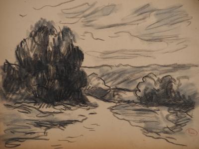 Maximilien LUCE : Paysage bucolique, Dessin original signé 2