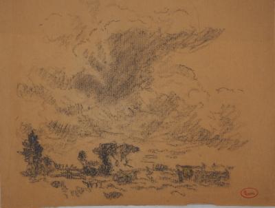 Maximilien LUCE : Paysage orageux, Dessin original signé 2