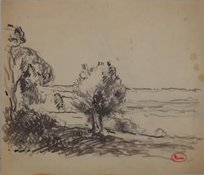 Maximilien LUCE : Vue depuis la forêt, Dessin original signé