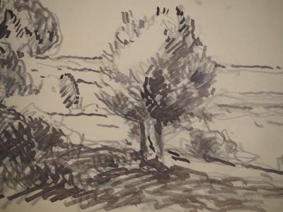 Maximilien LUCE : Vue depuis la forêt, Dessin original signé 2