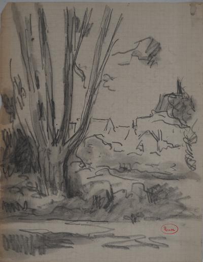 Maximilien LUCE : Le village vu depuis la forêt, Dessin original signé 2