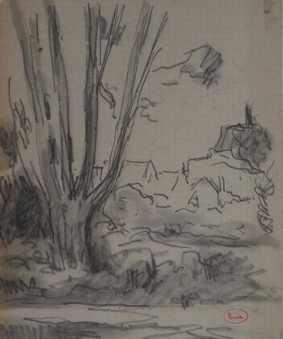 Maximilien LUCE : Le village vu depuis la forêt, Dessin original signé 2