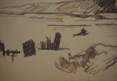 Maximilien LUCE : Paysage à la colline, Dessin original signé 2