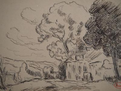 Maximilien LUCE : La maison de campagne, Dessin original signé 2