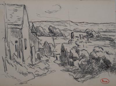 Maximilien LUCE : La vue du village, Dessin original signé 2