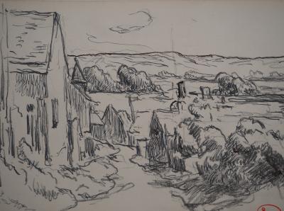 Maximilien LUCE : La vue du village, Dessin original signé 2