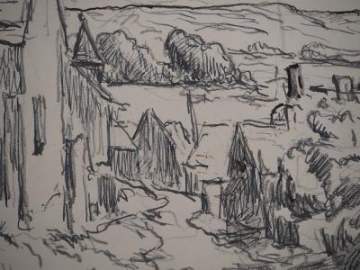 Maximilien LUCE : La vue du village, Dessin original signé 2