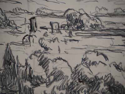 Maximilien LUCE : La vue du village, Dessin original signé 2