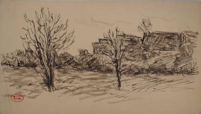 Maximilien LUCE : Paysage d'hiver, Dessin original signé 2