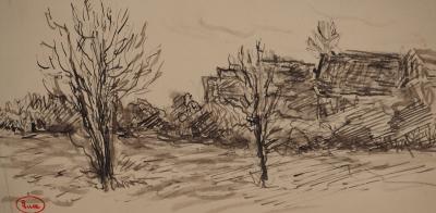 Maximilien LUCE : Paysage d'hiver, Dessin original signé 2