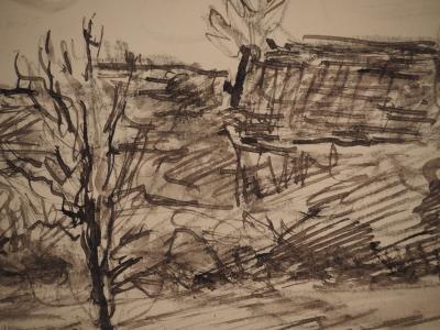 Maximilien LUCE : Paysage d'hiver, Dessin original signé 2
