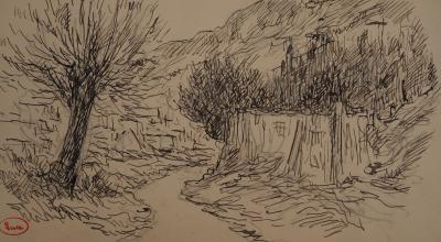 Maximilien LUCE : Ruisseau du village, Dessin original signé 2
