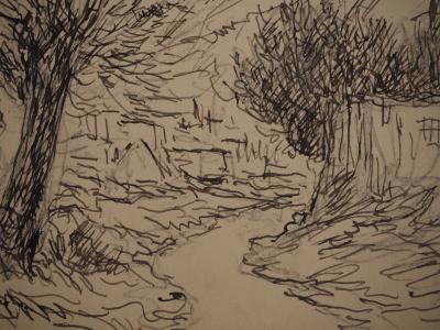 Maximilien LUCE : Ruisseau du village, Dessin original signé 2