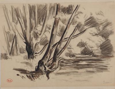 Maximilien LUCE : Bord du lac, Dessin original signé