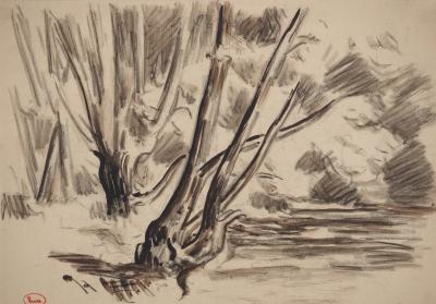 Maximilien LUCE : Bord du lac, Dessin original signé 2