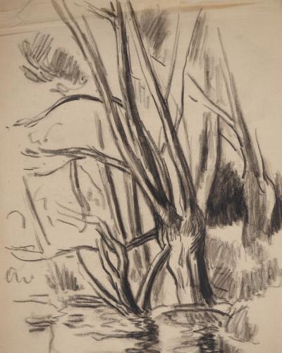 Maximilien LUCE : Bord de rivière, Dessin original signé 2
