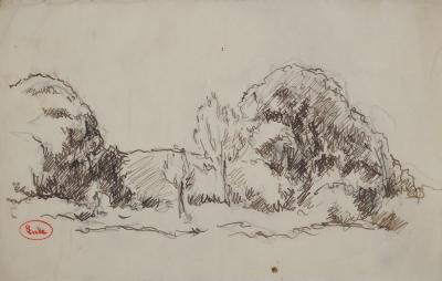 Maximilien LUCE : Paysage près de Rolleboise, Dessin original signé 2