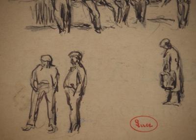 Maximilien LUCE : Balade sur le pont, Dessin original signé 2