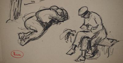 Maximilien LUCE : La pause, Dessin original signé 2