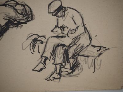 Maximilien LUCE : La pause, Dessin original signé 2
