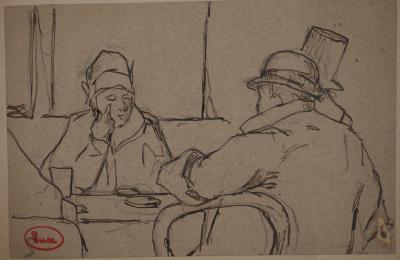Maximilien LUCE : Scène de bistrot, Dessin original signé 2