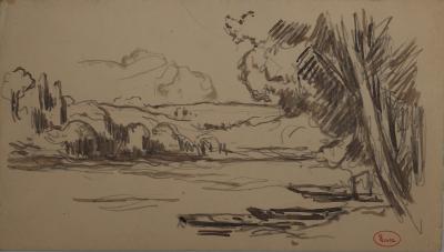 Maximilien LUCE : Barques au bord du lac, Dessin original signé 2