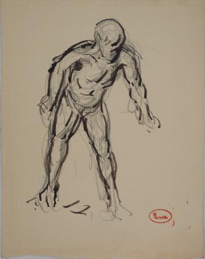 Maximilien LUCE : Le curieux, Dessin original signé 2