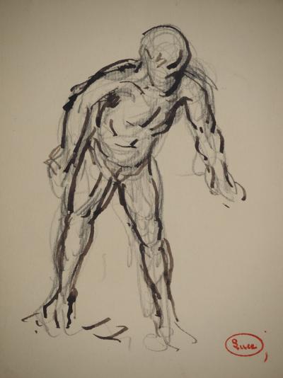 Maximilien LUCE : Le curieux, Dessin original signé 2