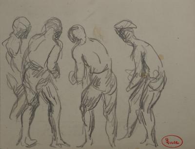 Maximilien LUCE : Joueurs de pétanque, Dessin original signé 2