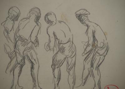 Maximilien LUCE : Joueurs de pétanque, Dessin original signé 2