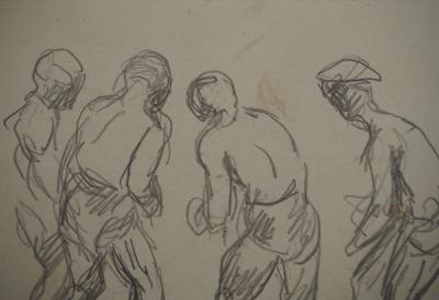 Maximilien LUCE : Joueurs de pétanque, Dessin original signé 2