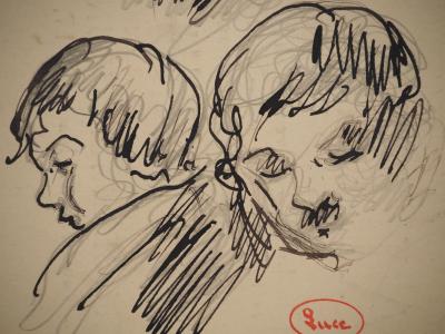 Maximilien LUCE : Trois études visage, Dessin original signé 2