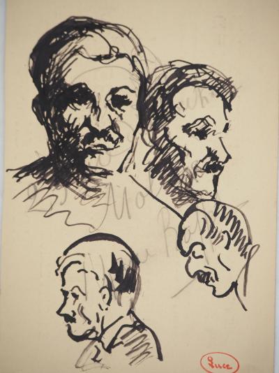 Maximilien LUCE : Etude d'hommes à la moustache, Dessin original signé 2