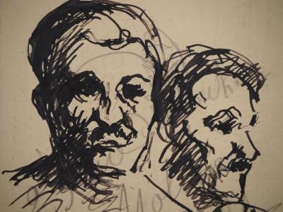 Maximilien LUCE : Etude d'hommes à la moustache, Dessin original signé 2