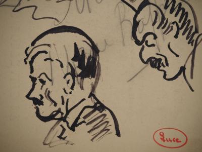 Maximilien LUCE : Etude d'hommes à la moustache, Dessin original signé 2