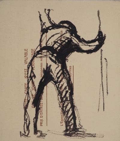 Maximilien LUCE : L'homme au bâton, Dessin original signé 2