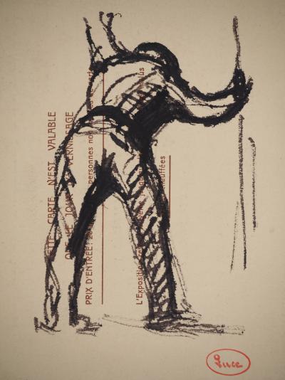 Maximilien LUCE : L'homme au bâton, Dessin original signé 2
