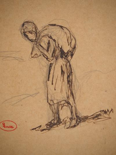 Maximilien LUCE : Femme au baluchon, Dessin original signé 2