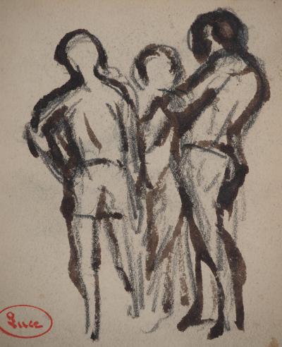 Maximilien LUCE : Les trois amis, Dessin original signé 2