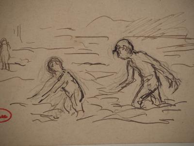 Maximilien LUCE : Journée à la mer, Dessin original signé 2